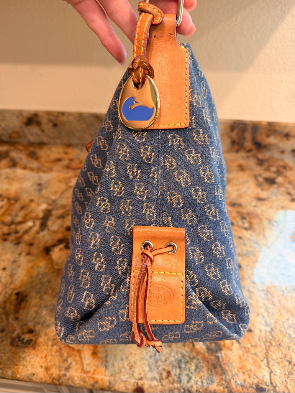 Dooney & Bourke Denim Shoulder Bag with Leather Trim - Picture 4 of 10
